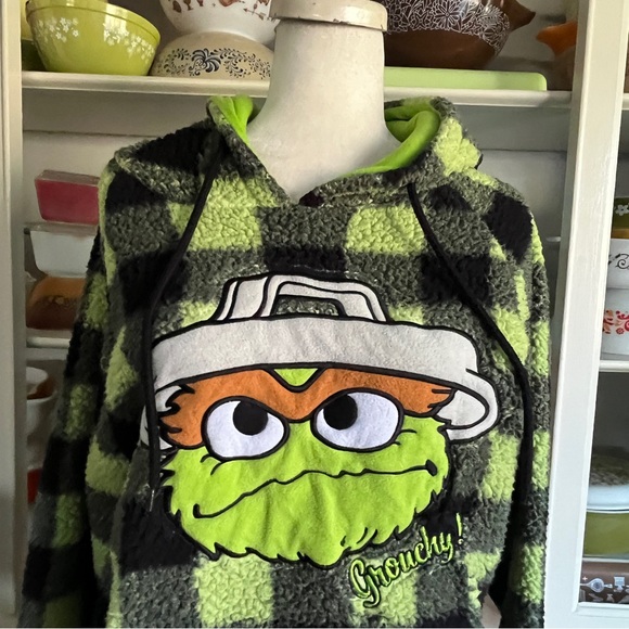 Sesame Street Oscar the Grouch Oversized Hooded Sweatshirt - Size Small - Picture 2 of 13